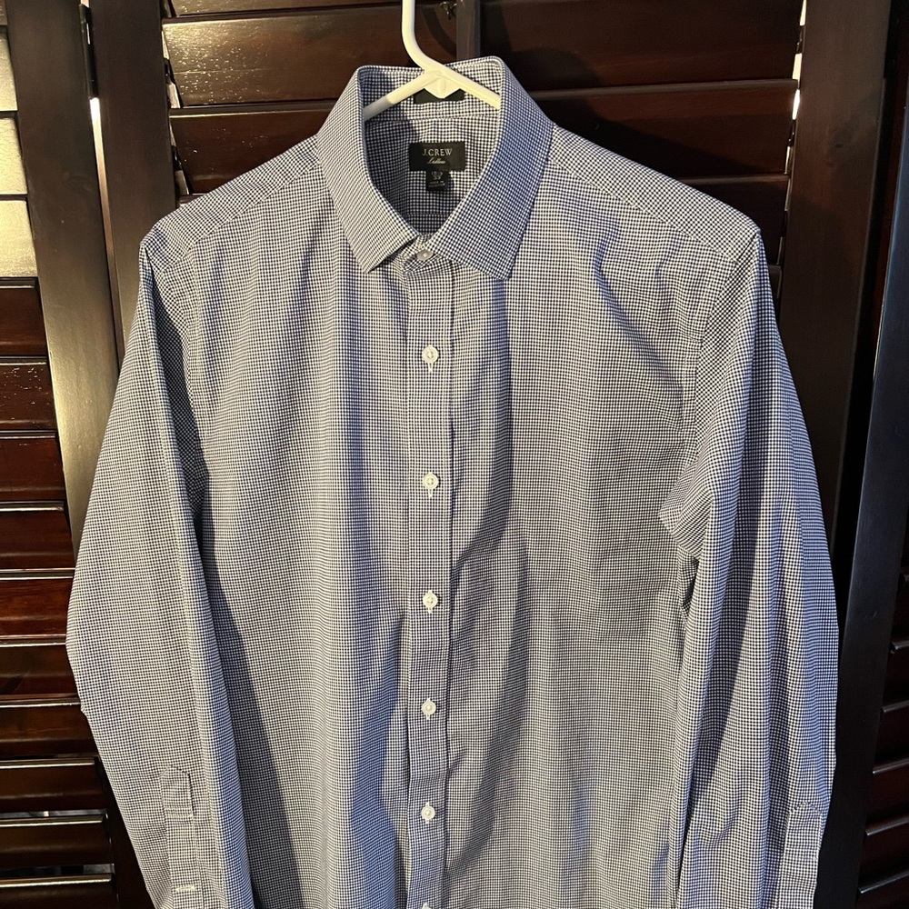 J.Crew Ludlow Dress Shirt Blue Micro Check Size 15-1/5-33